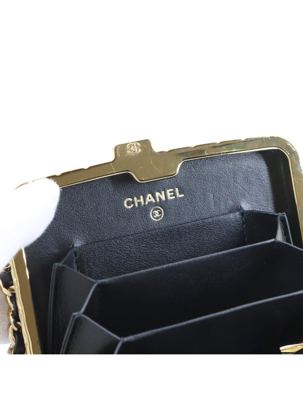 Chanel Quilted Chain Shoulder Card Case Business Holder Patent Leather Black - Picture 9 of 10